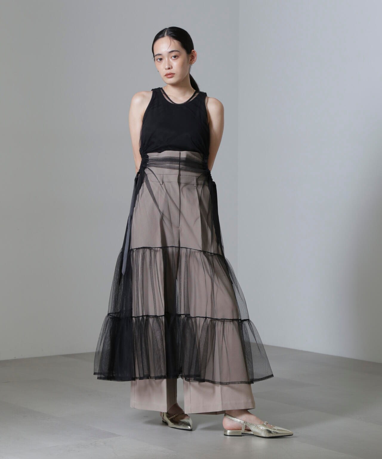 ESTHE/Tiered Tulle Cut-Out MaxiDress 6714219020