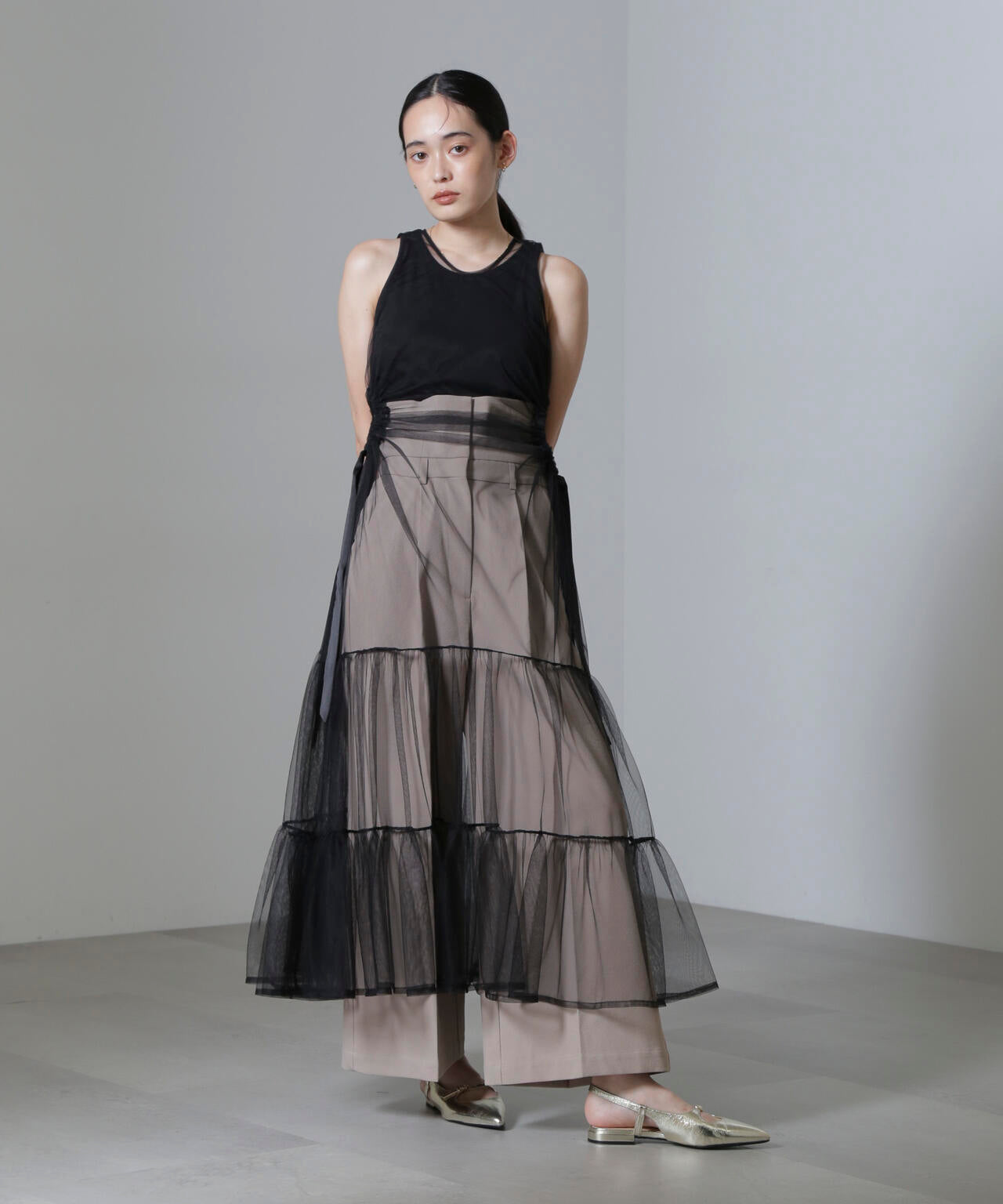 ESTHE/Tiered Tulle Cut-Out MaxiDress 6714219020