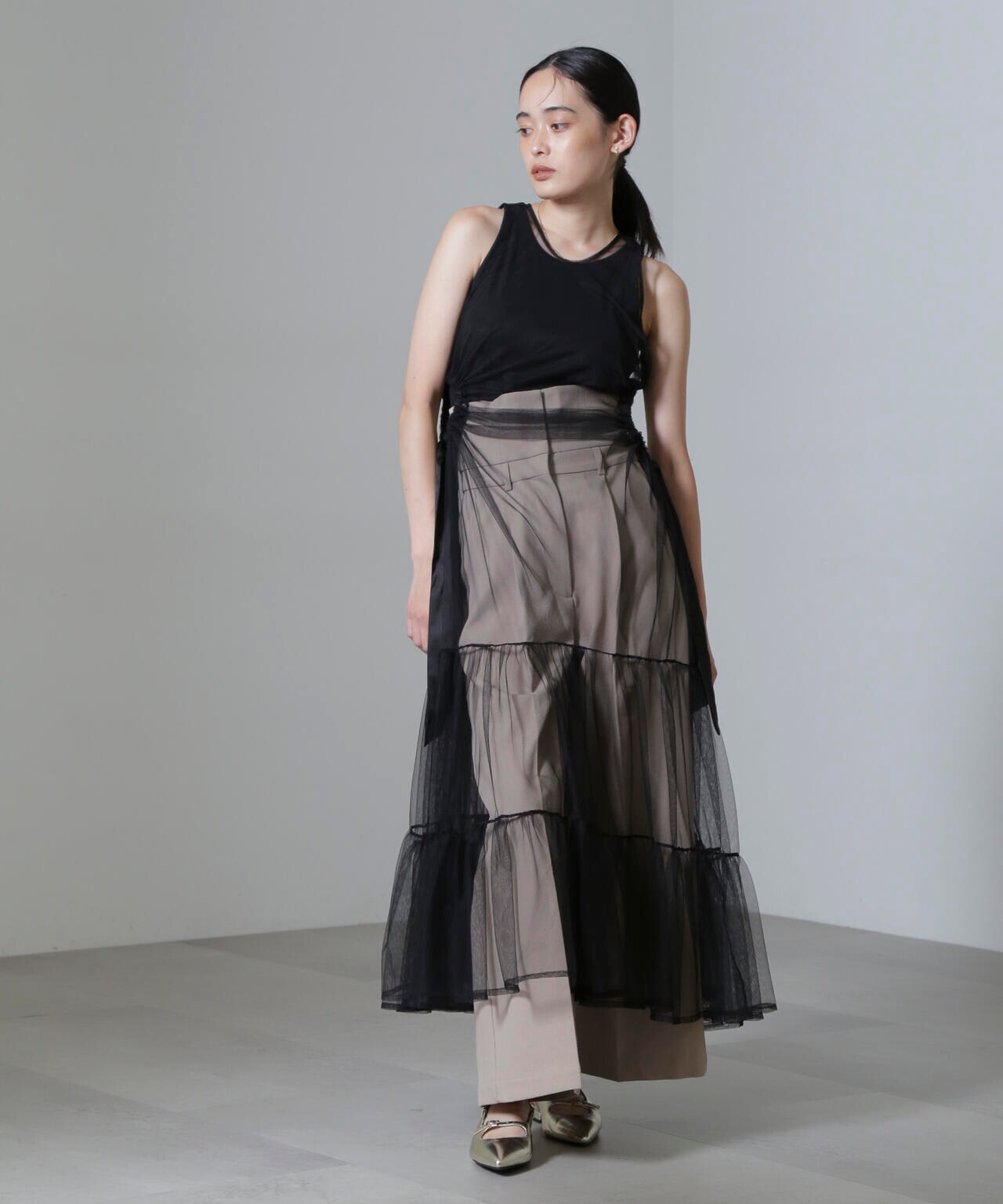 ESTHE/Tiered Tulle Cut-Out MaxiDress 6714219020