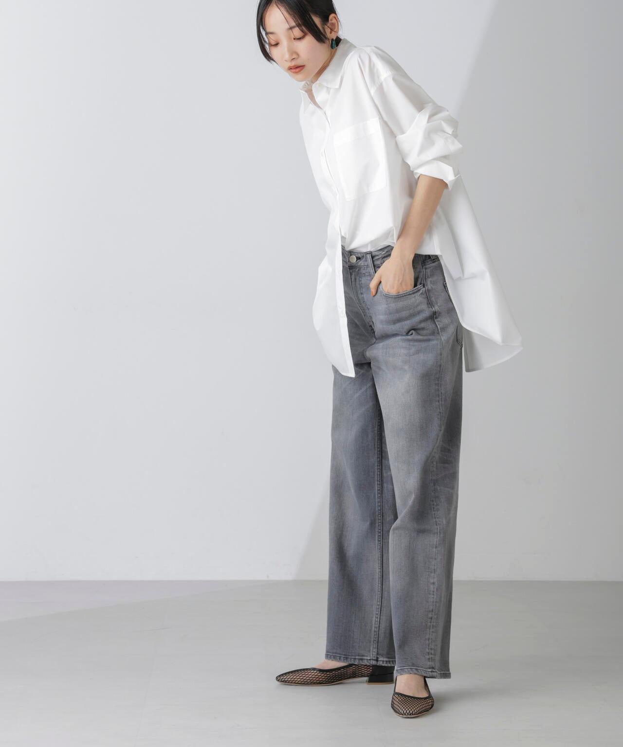 Healthy DENIM/別注 Pink Pepper ワイドストレートデニム グレー 6714227016