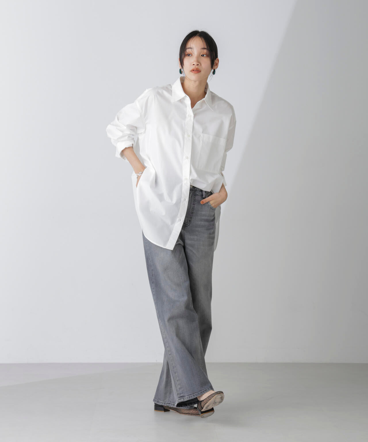 Healthy DENIM/別注 Pink Pepper ワイドストレートデニム グレー 6714227016