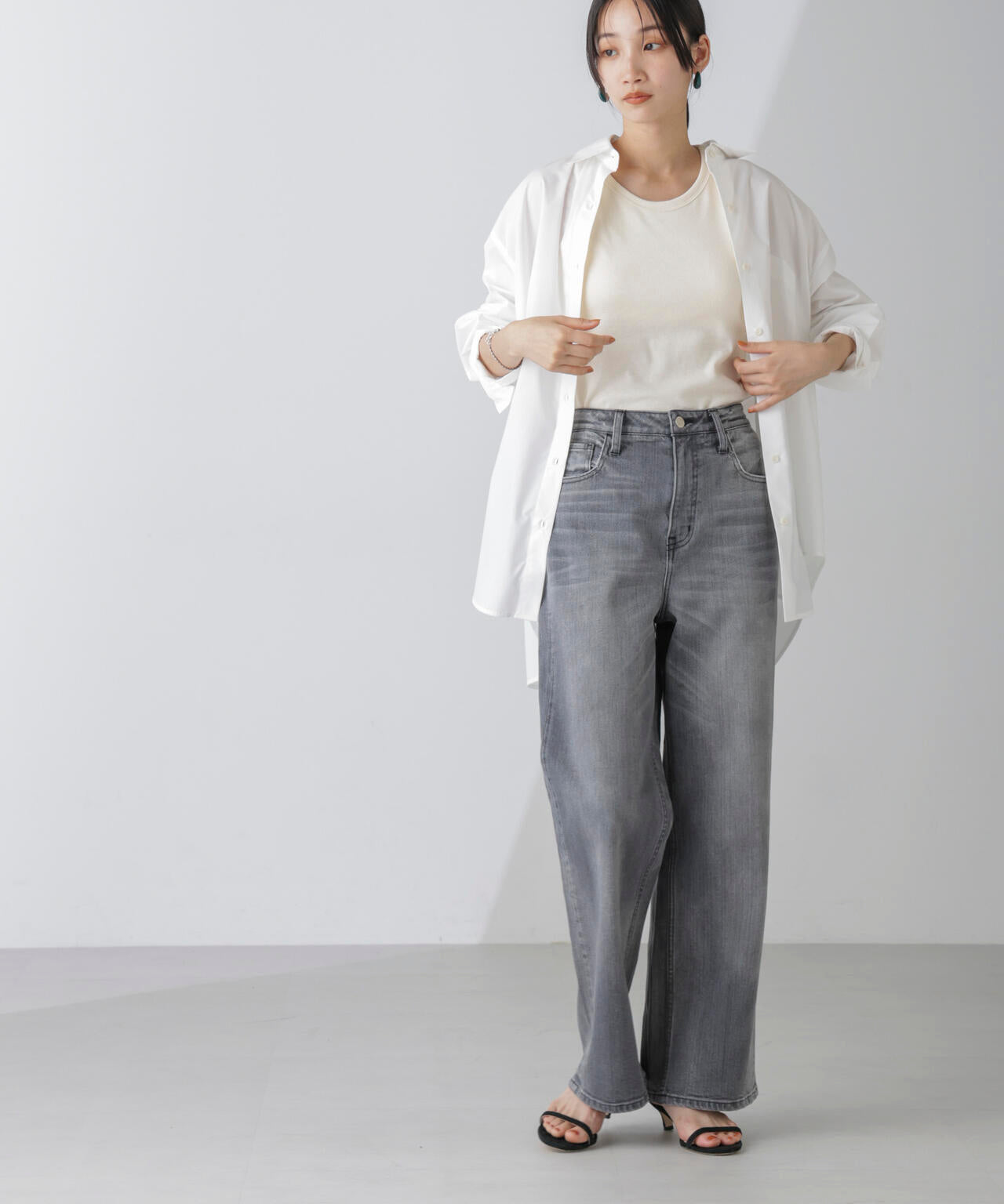 Healthy DENIM/別注 Pink Pepper ワイドストレートデニム グレー 6714227016