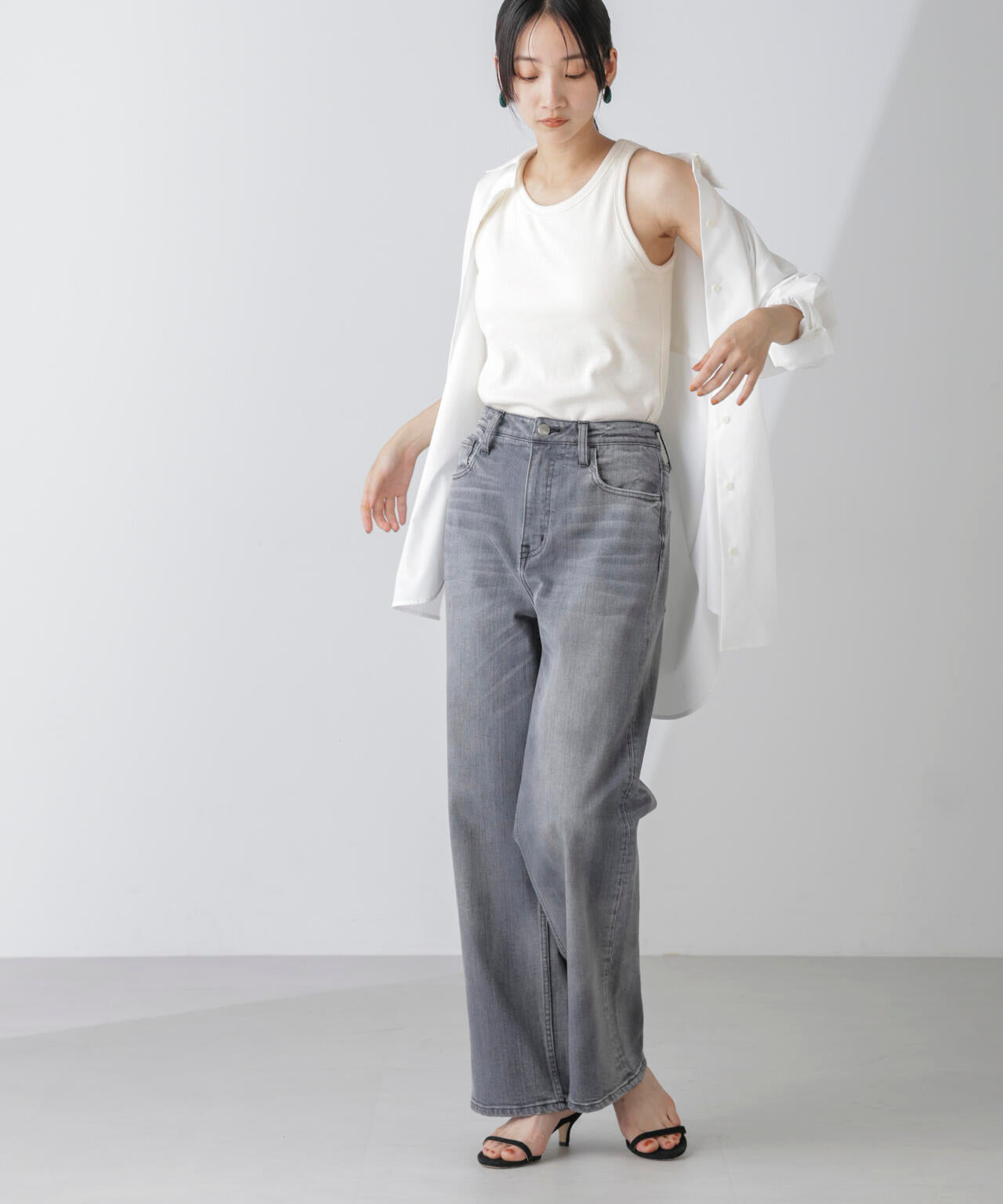 Healthy DENIM/別注 Pink Pepper ワイドストレートデニム グレー 6714227016