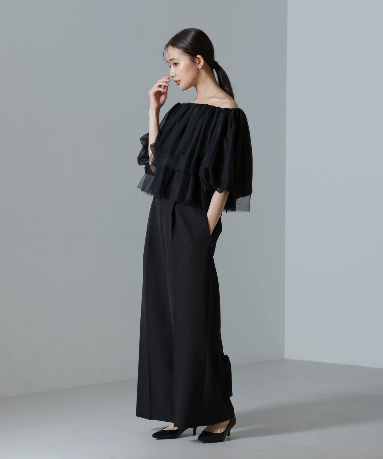 troisiemechaco/TULLE DOUBLECLOTH セットアップパンツ 6714229001