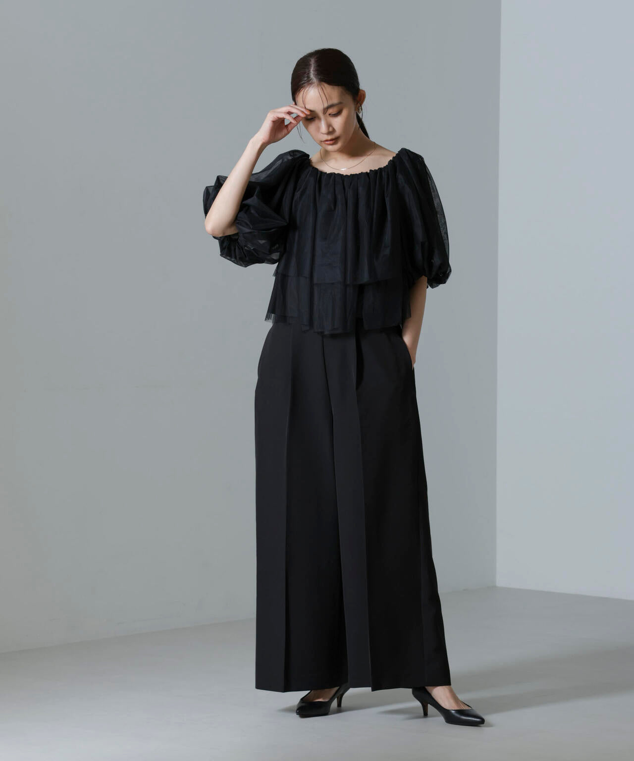 troisiemechaco/TULLE DOUBLECLOTH セットアップパンツ 6714229001