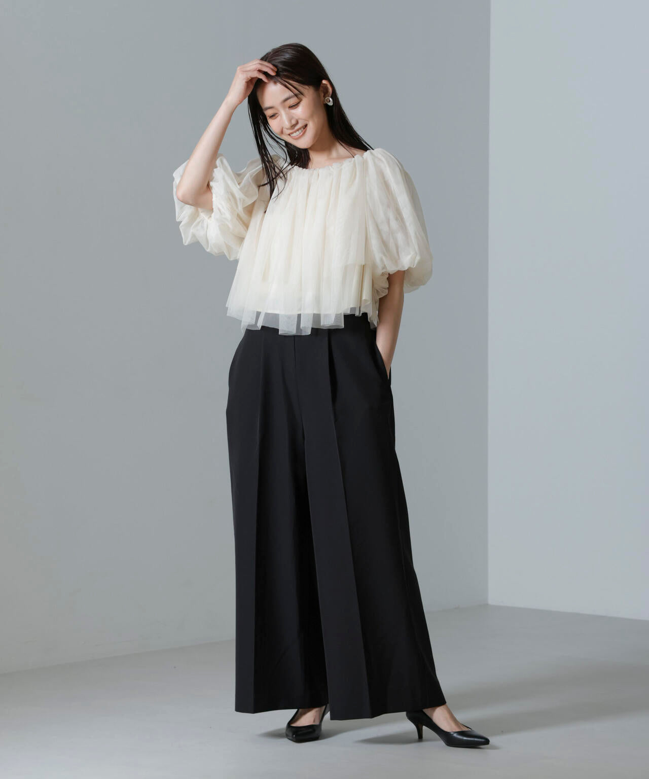 troisiemechaco/TULLE DOUBLECLOTH セットアップパンツ 6714229001