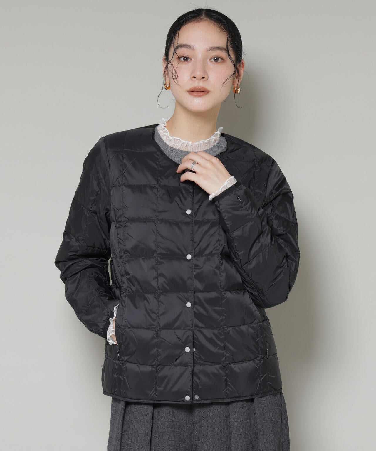 TAION / クルーネック ボタン ダウンジャケット