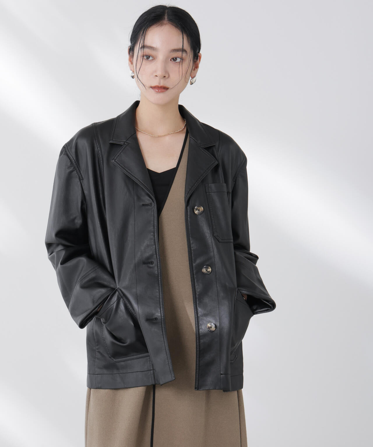 BAUM UND PFERDGARTEN/Textured Faux Leather ジャケット 6715216007
