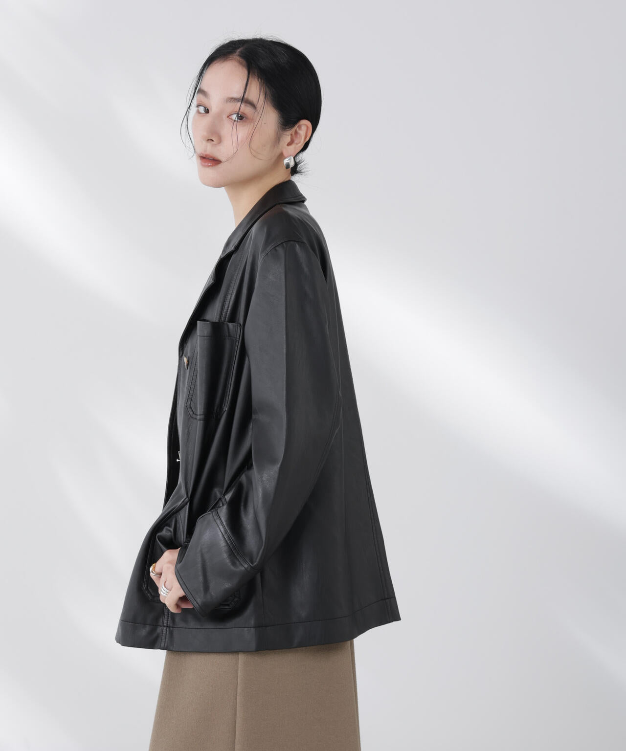 BAUM UND PFERDGARTEN/Textured Faux Leather ジャケット 6715216007