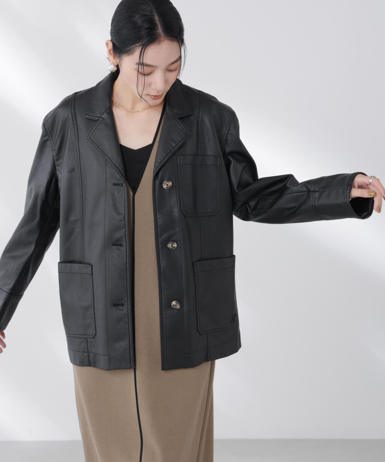 BAUM UND PFERDGARTEN/Textured Faux Leather ジャケット 6715216007