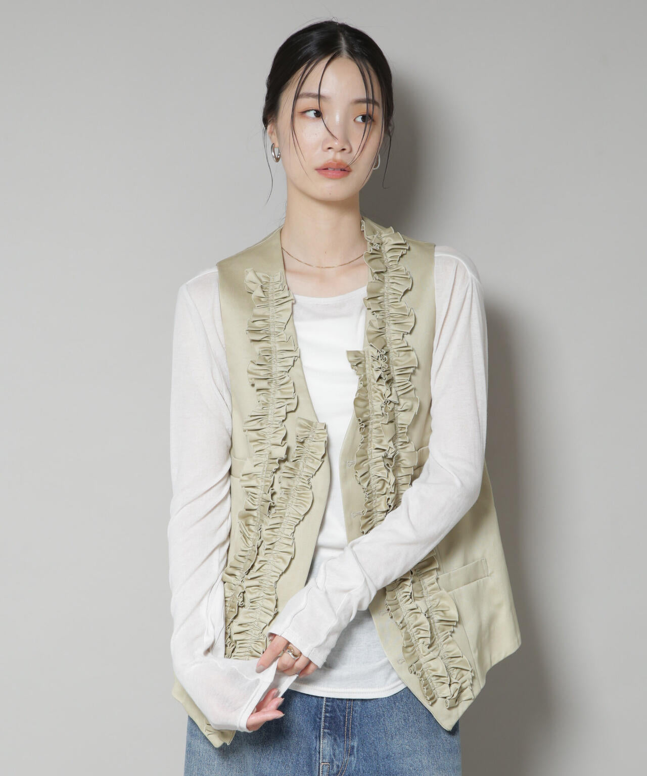 RhodolirioN/Frill Vest - Chino Cloth 6715216013