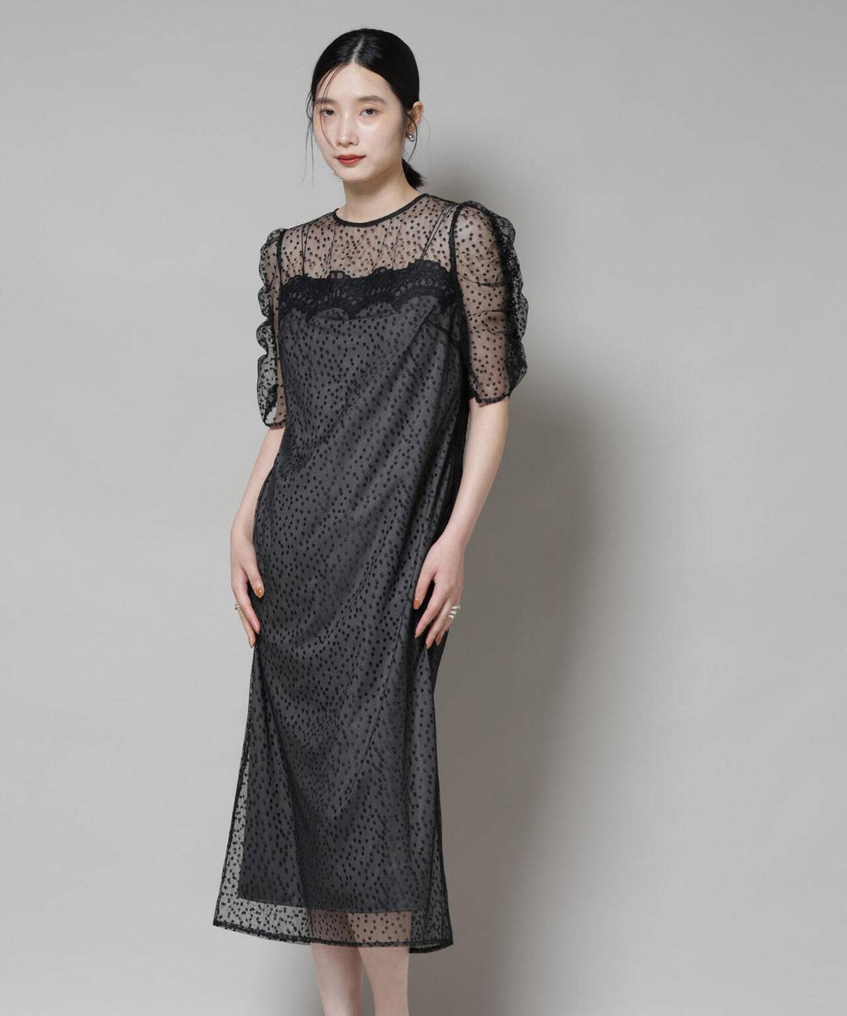 troisiemechaco/ドットチュールジャガードワンピース 6715219045