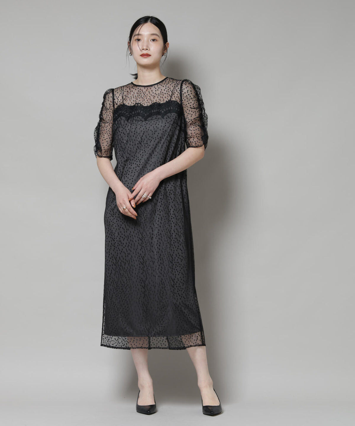 troisiemechaco/ドットチュールジャガードワンピース 6715219045
