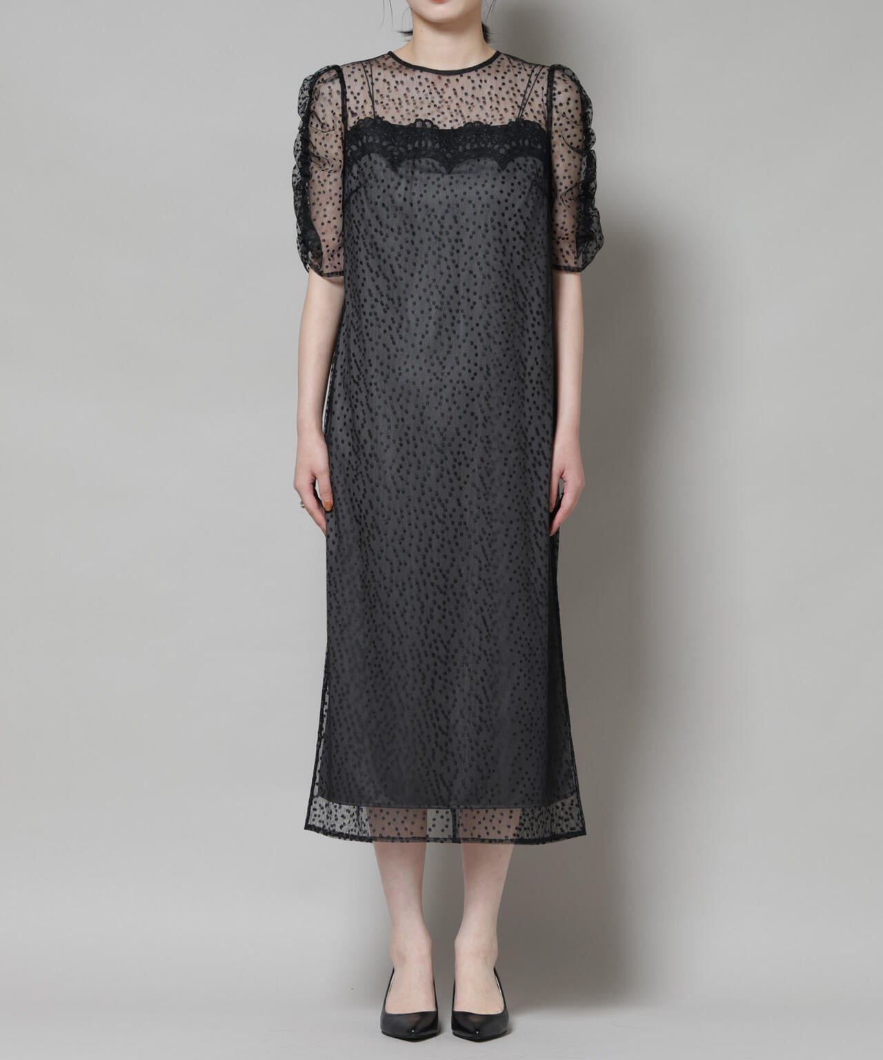 troisiemechaco/ドットチュールジャガードワンピース 6715219045