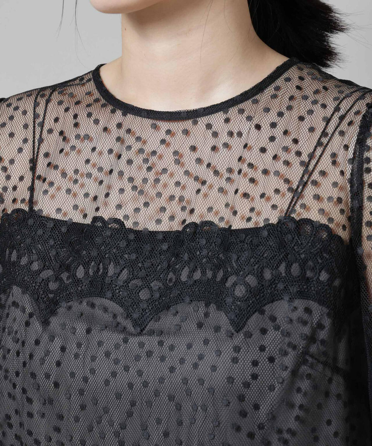 troisiemechaco/ドットチュールジャガードワンピース 6715219045