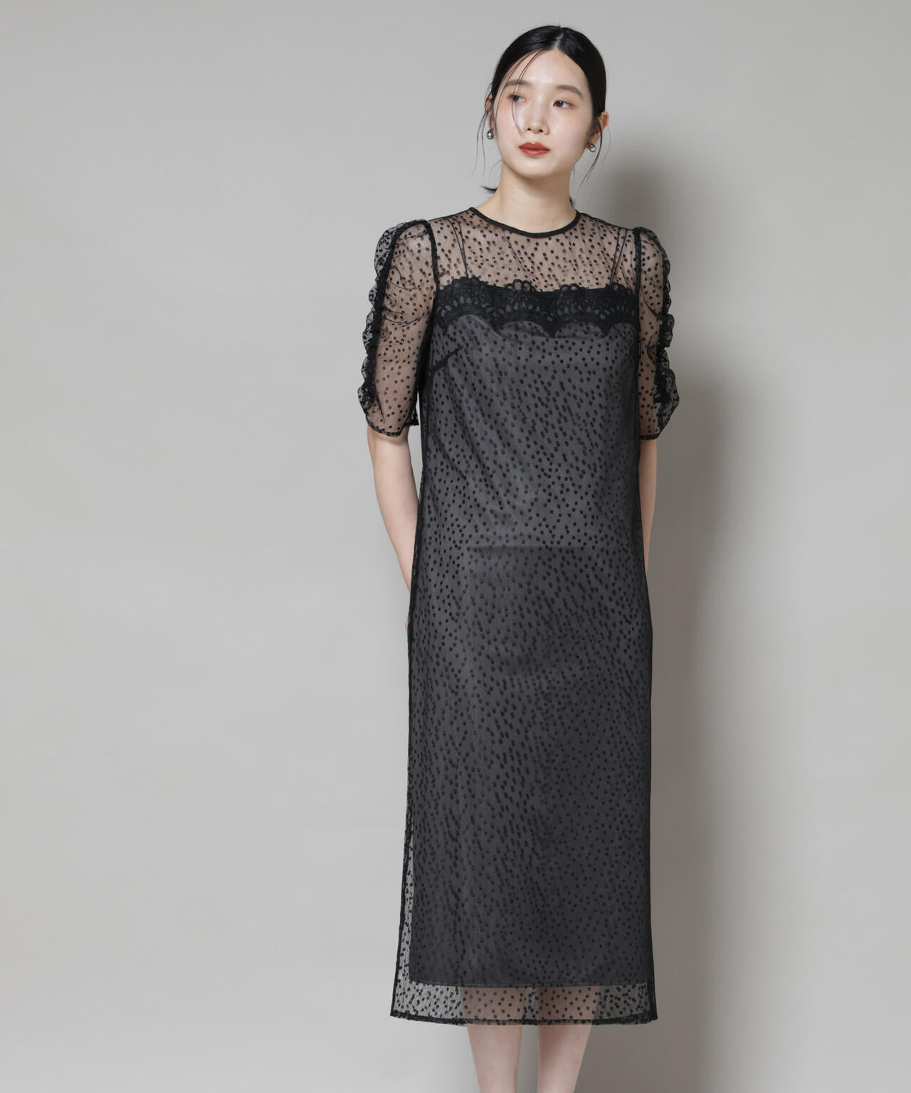 troisiemechaco/ドットチュールジャガードワンピース 6715219045