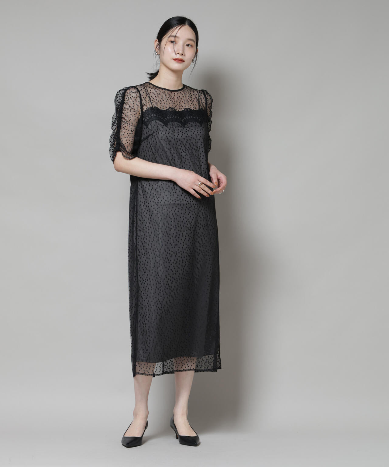 troisiemechaco/ドットチュールジャガードワンピース 6715219045