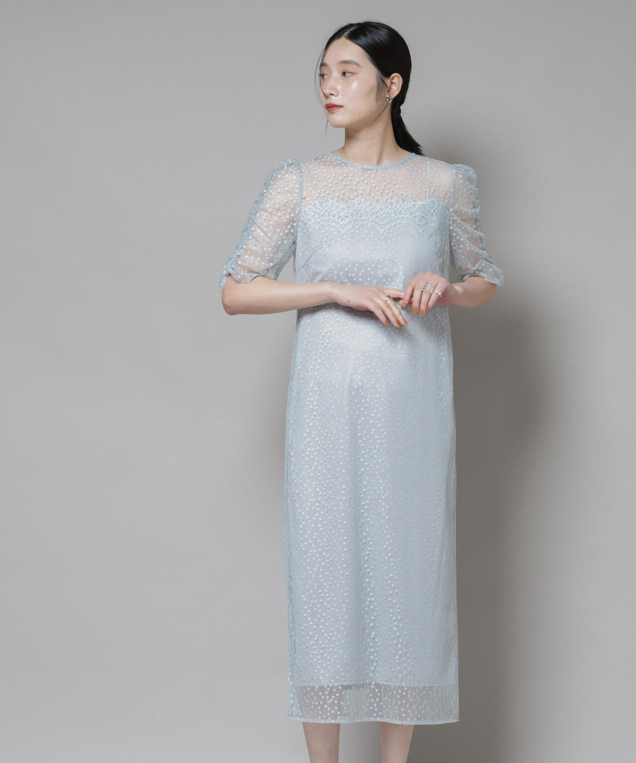 troisiemechaco/ドットチュールジャガードワンピース 6715219045