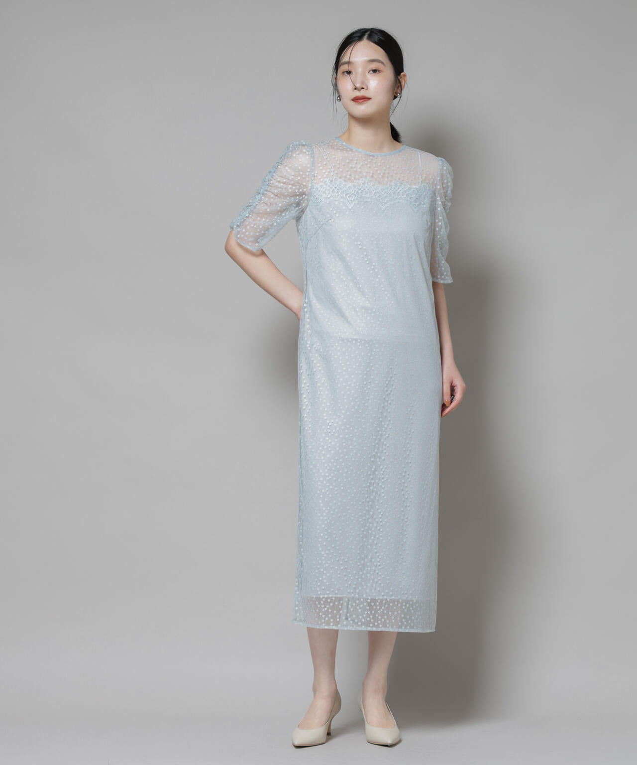 troisiemechaco/ドットチュールジャガードワンピース 6715219045