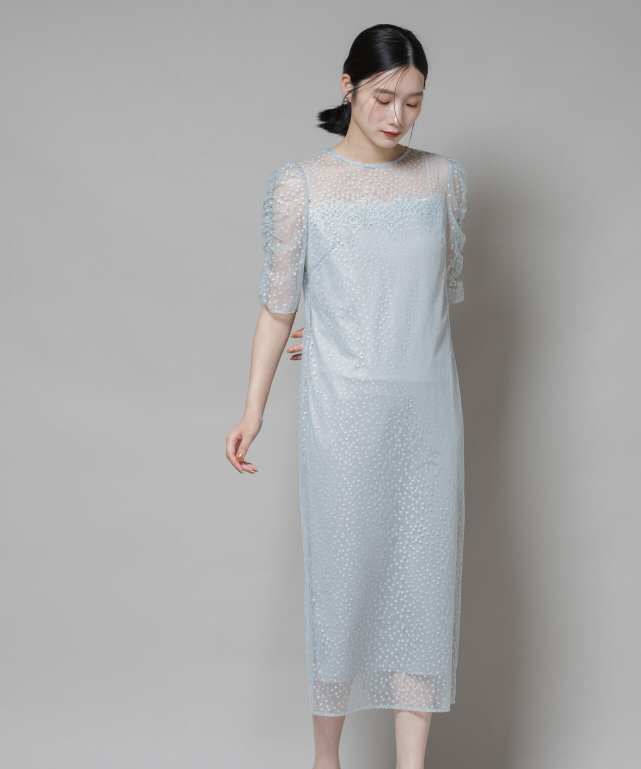 troisiemechaco/ドットチュールジャガードワンピース 6715219045