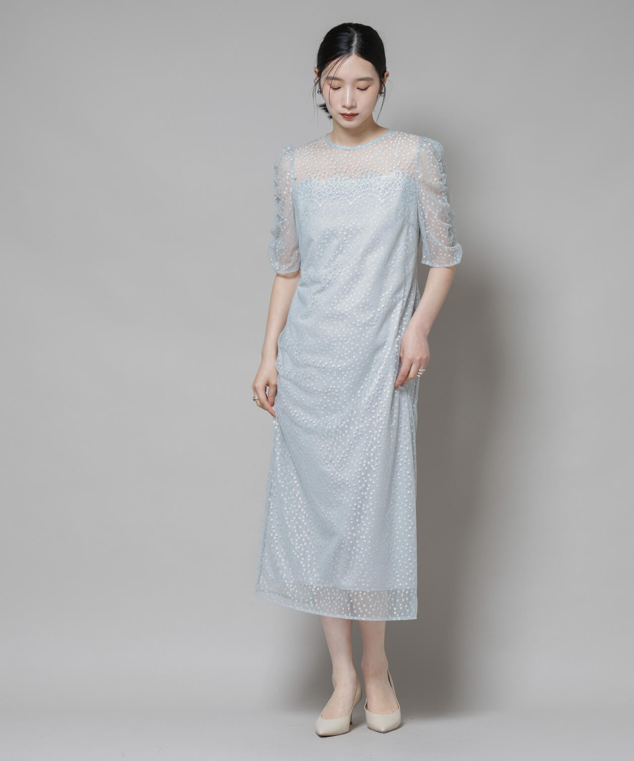 troisiemechaco/ドットチュールジャガードワンピース 6715219045