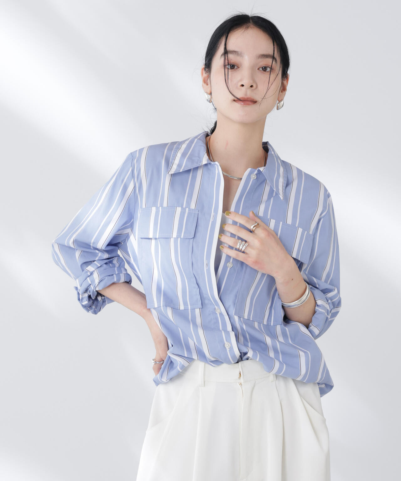 BAUM UND PFERDGARTEN/Striped Cotton シャツ 6715220026