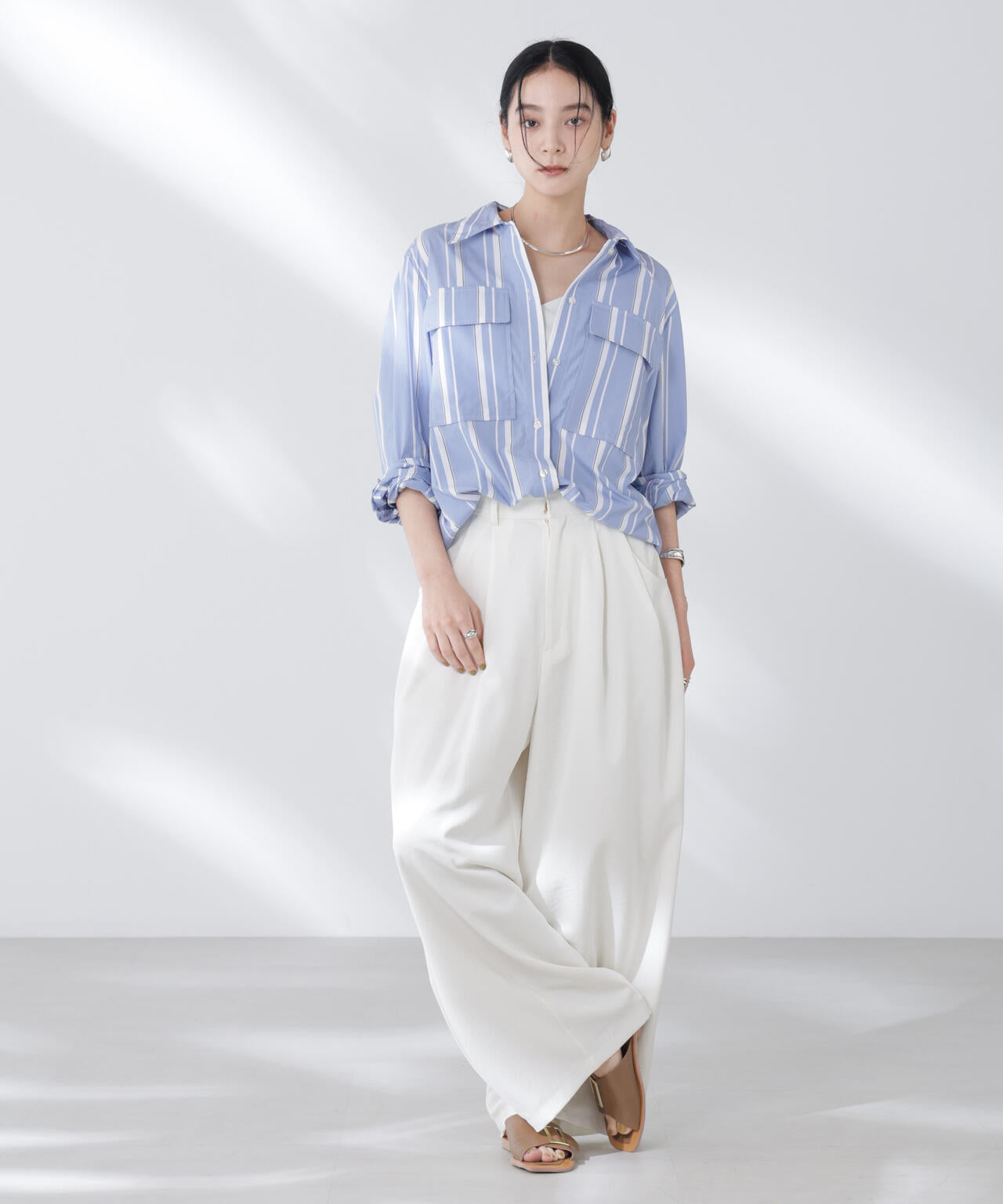 BAUM UND PFERDGARTEN/Striped Cotton シャツ 6715220026