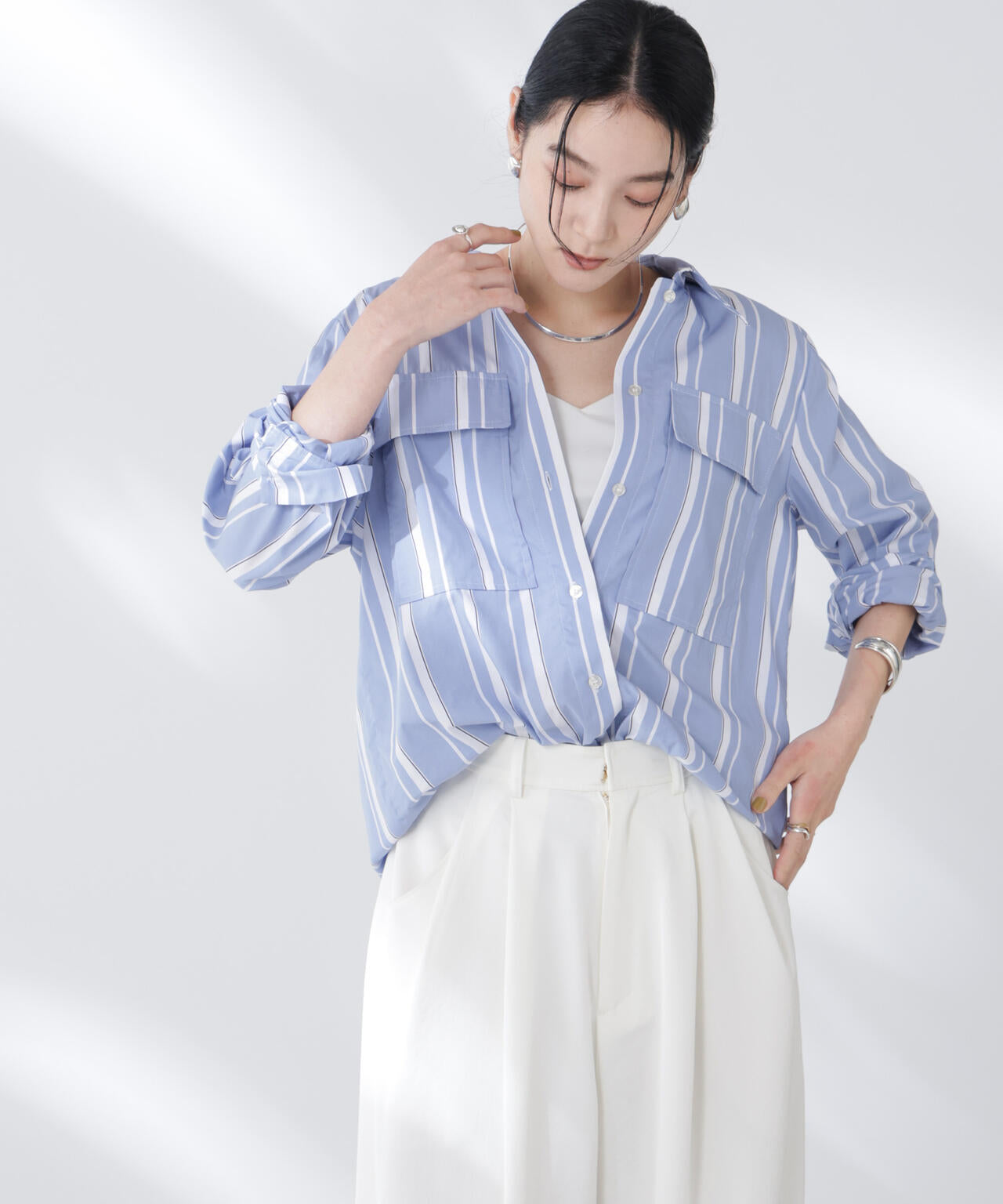 BAUM UND PFERDGARTEN/Striped Cotton シャツ 6715220026