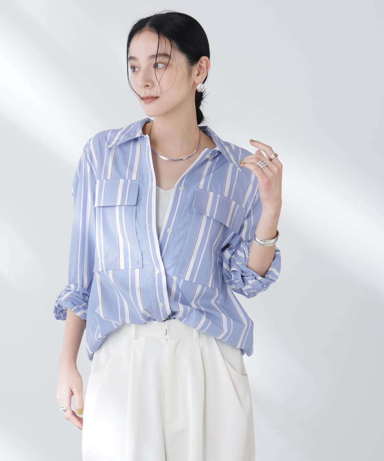 BAUM UND PFERDGARTEN/Striped Cotton シャツ 6715220026