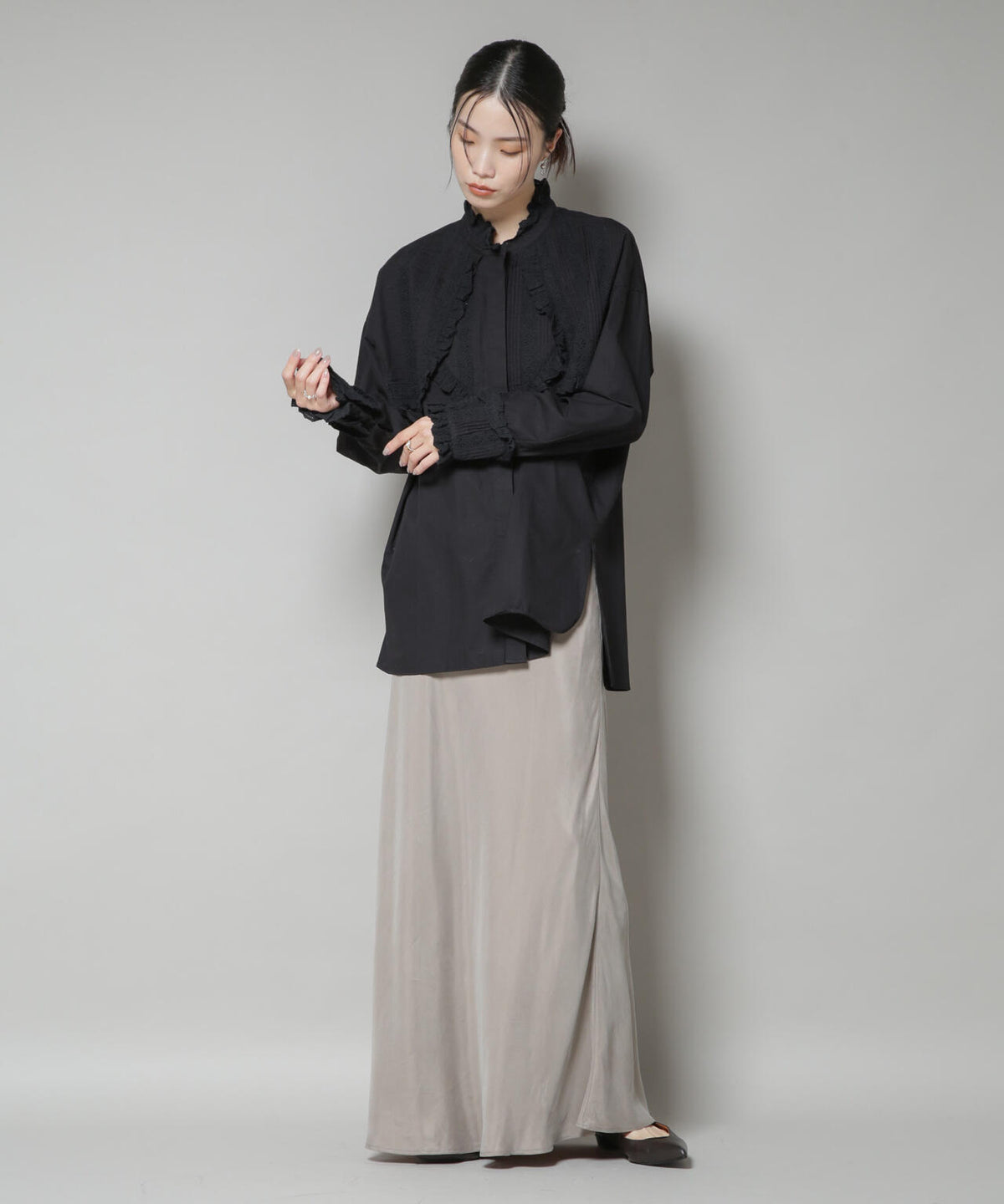 Sara mallika/COTTON PINTUCK LACE BLOUSE 6715221001