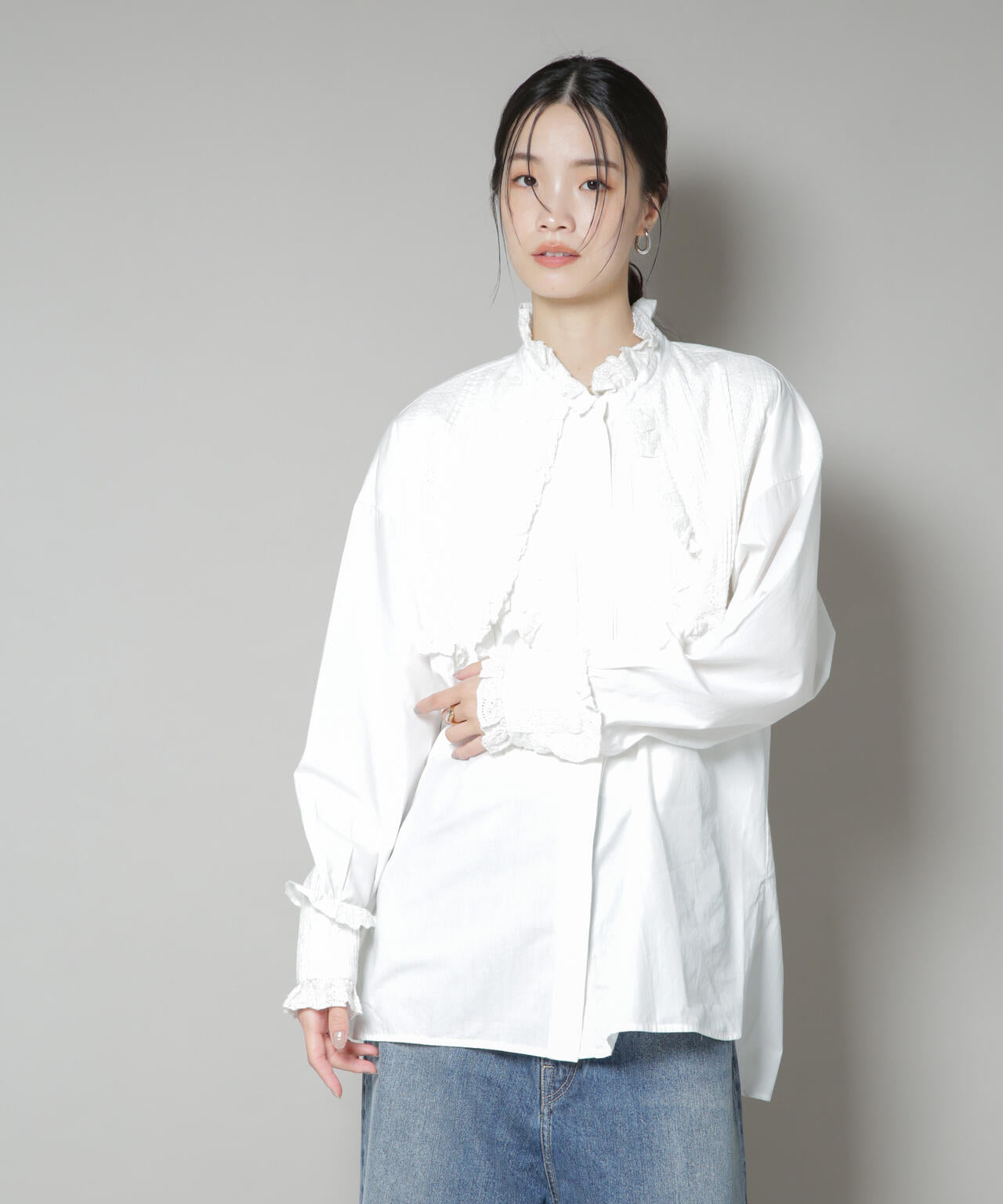 Sara mallika/COTTON PINTUCK LACE BLOUSE 6715221001