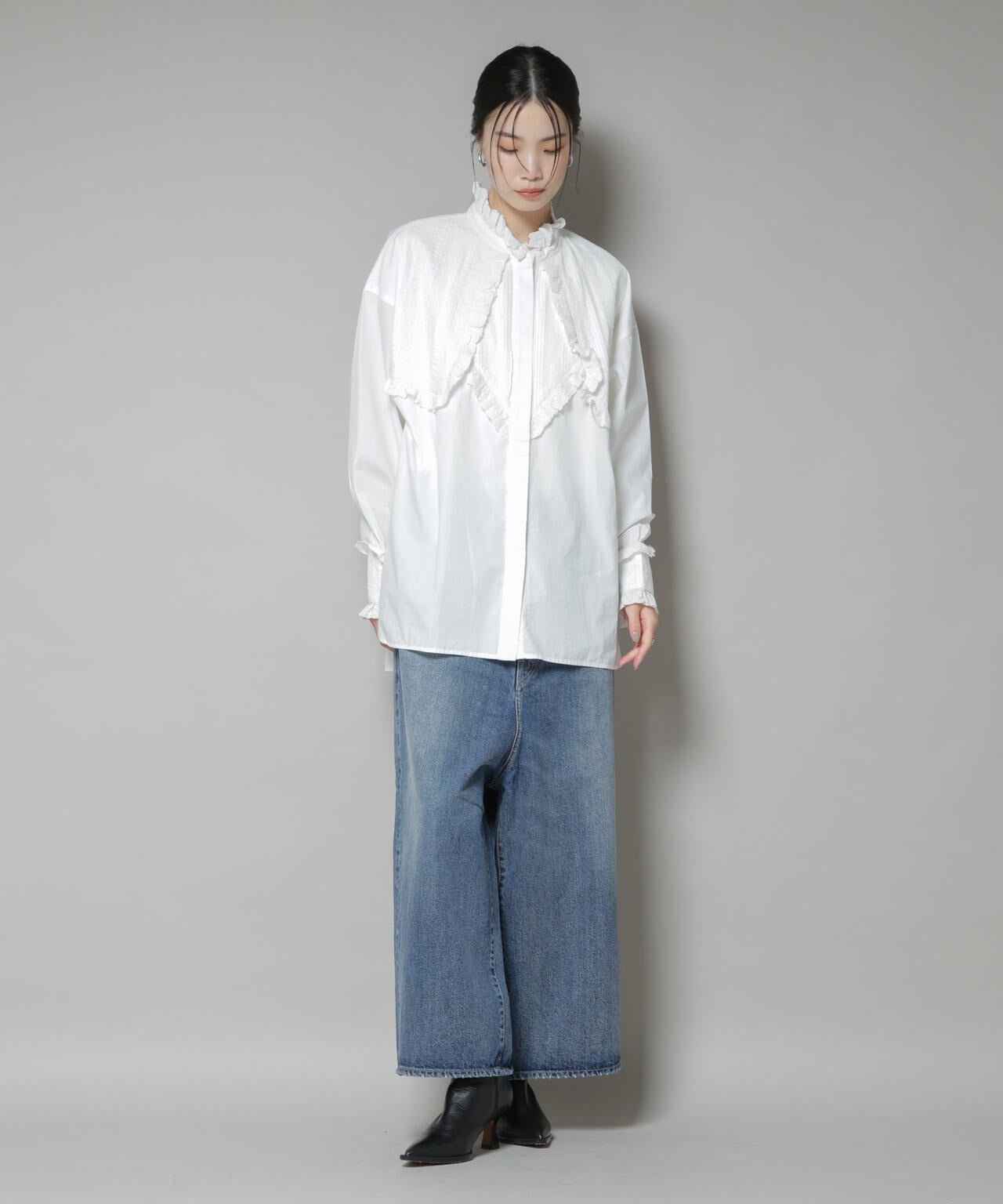 Sara mallika/COTTON PINTUCK LACE BLOUSE 6715221001