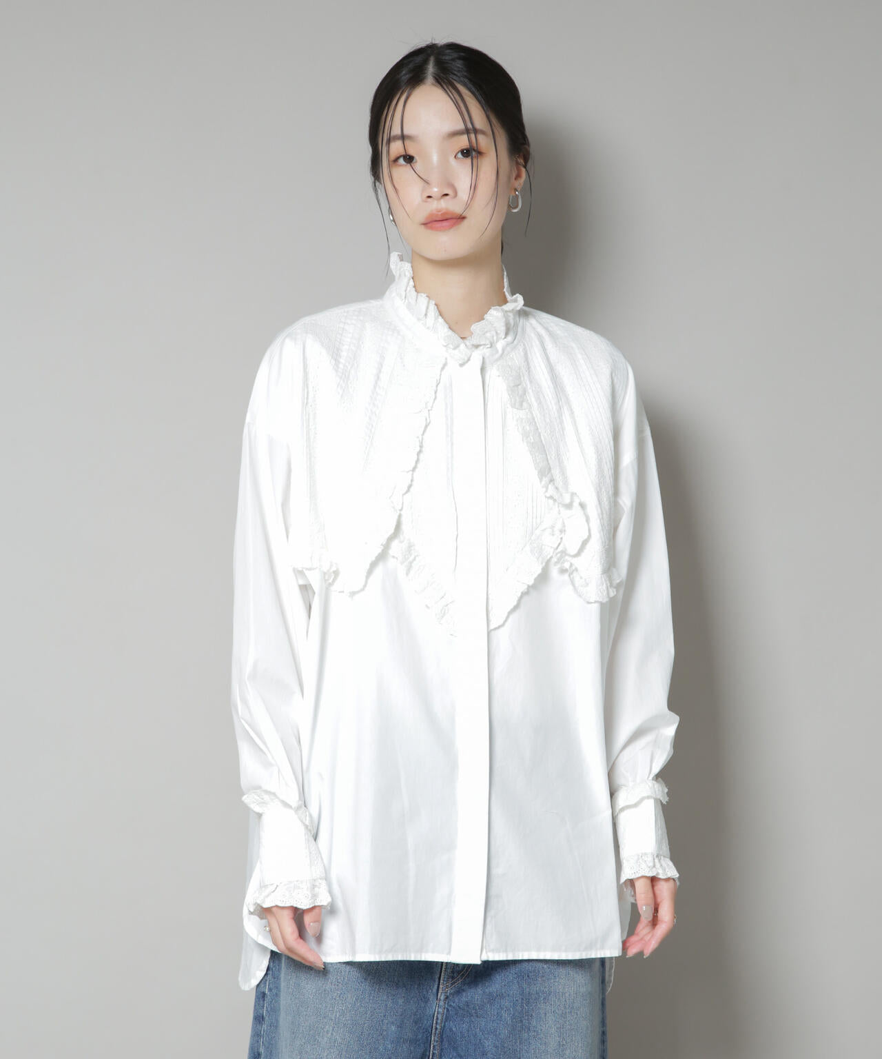 Sara mallika/COTTON PINTUCK LACE BLOUSE 6715221001