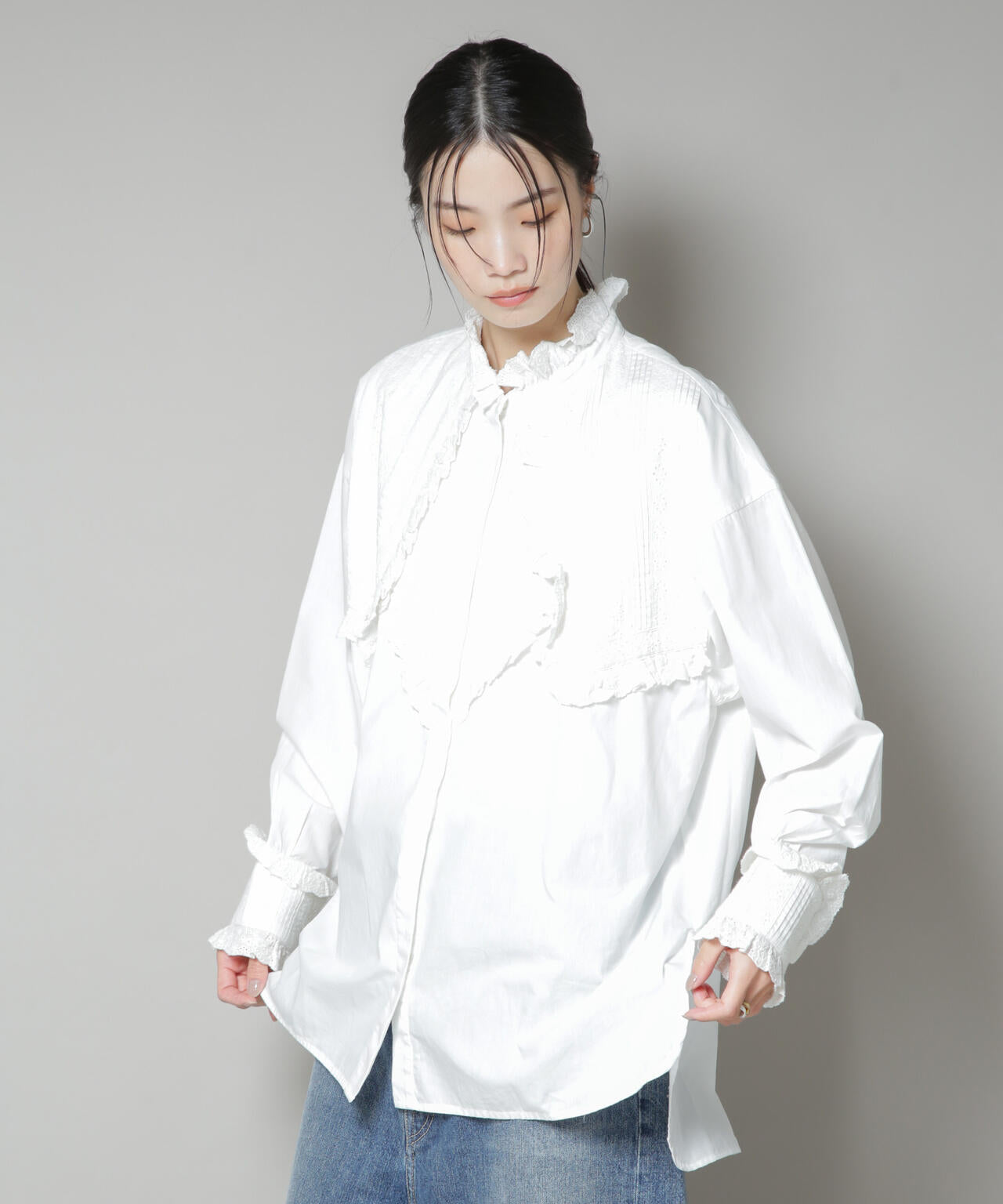 Sara mallika/COTTON PINTUCK LACE BLOUSE 6715221001