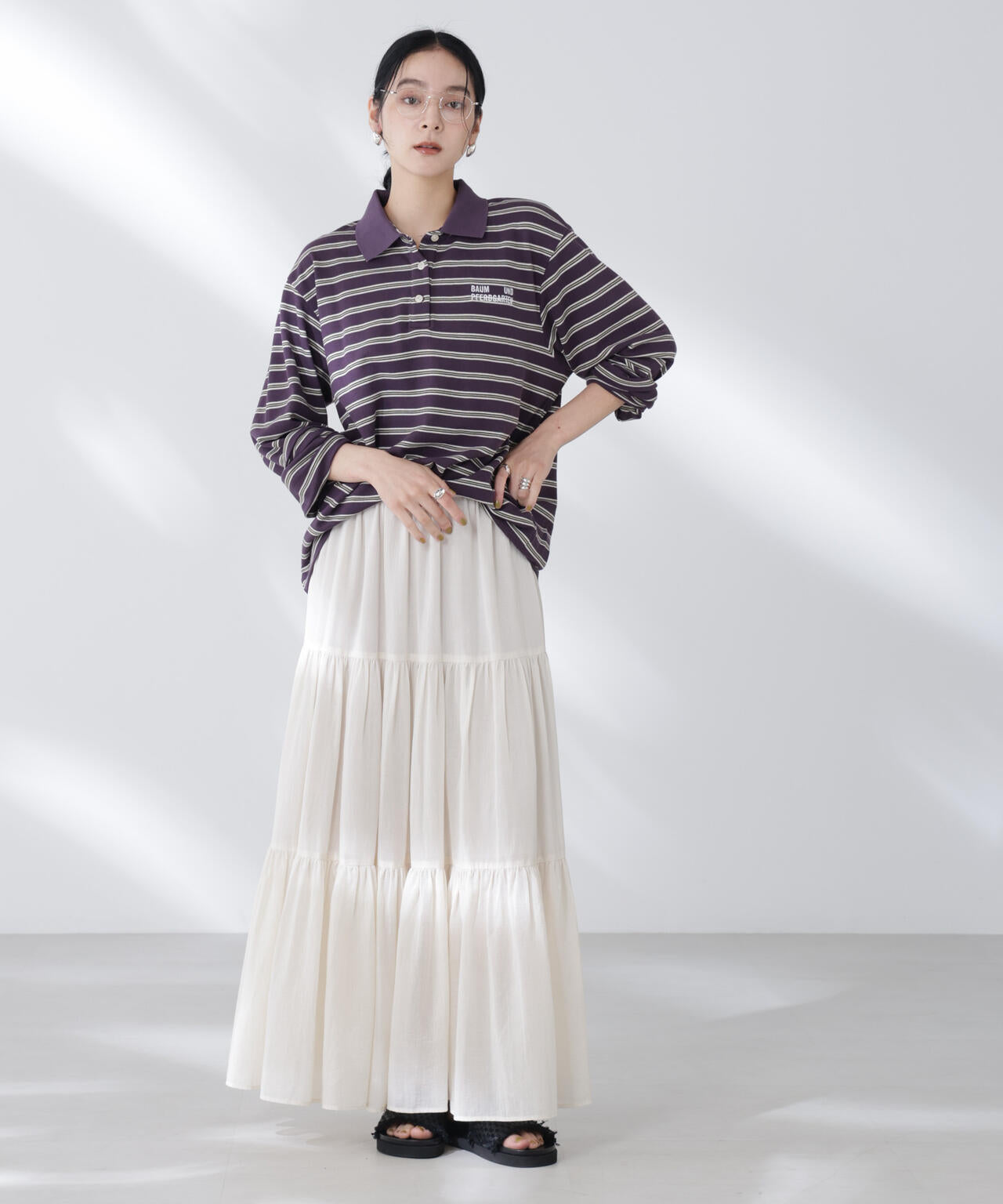 BAUM UND PFERDGARTEN/Cotton Pique 長袖ポロシャツ 6715223036