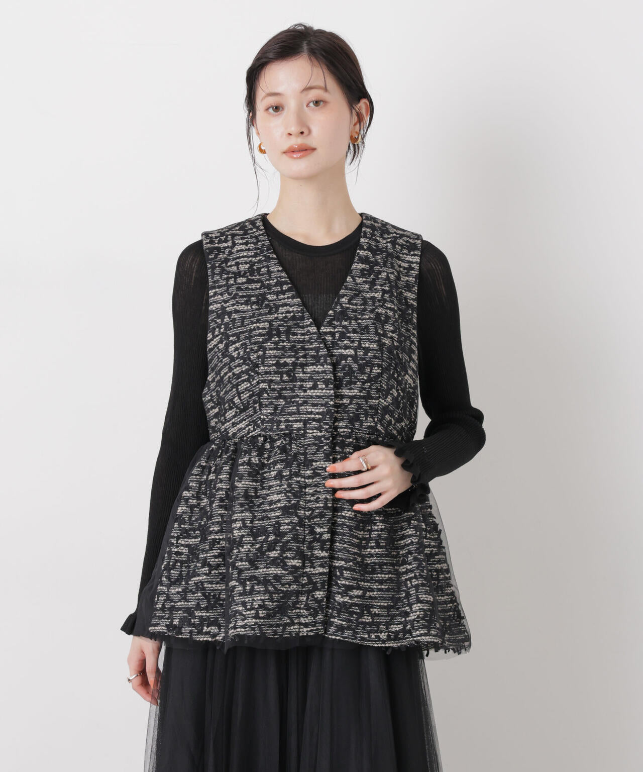 troisieme chaco/TWEED×TULLE ジレ 6716116004