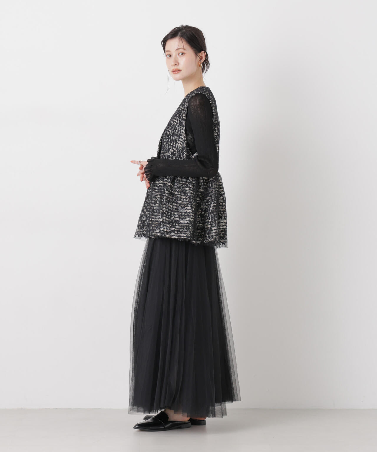 troisieme chaco/TWEED×TULLE ジレ 6716116004