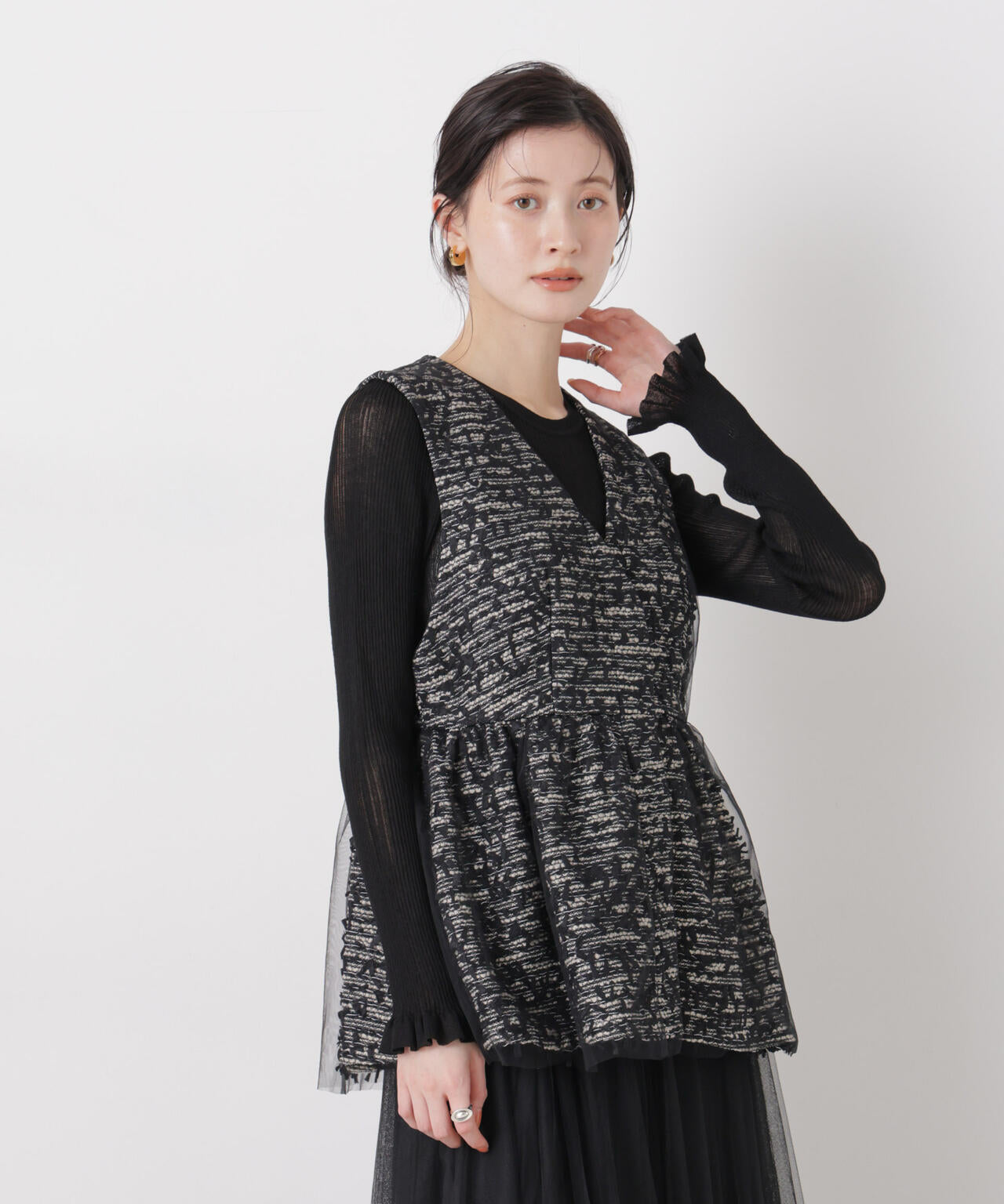 troisieme chaco/TWEED×TULLE ジレ 6716116004
