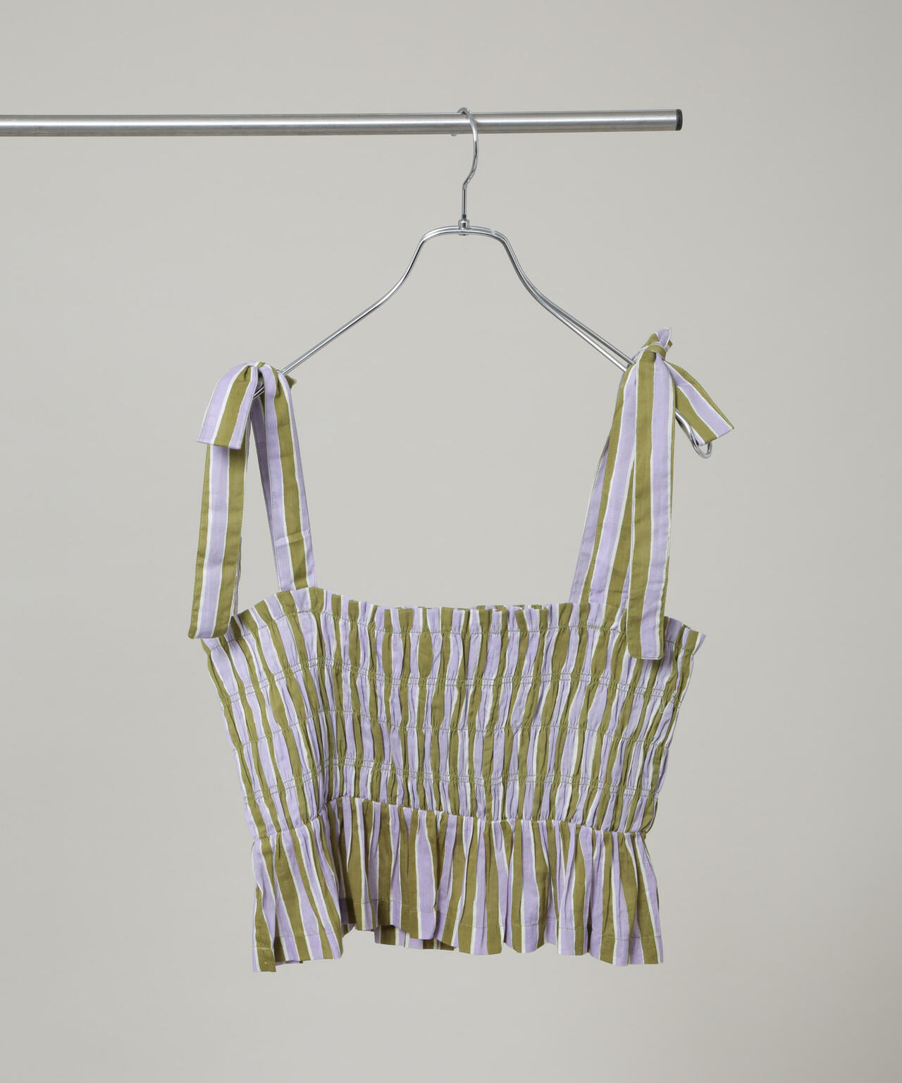 極美品ꕥサラマリカ 2024 ルレックストライプシャーリングフリルトップ Sara mallika / Stripe Print Shiring Top ( セットアップ 可)