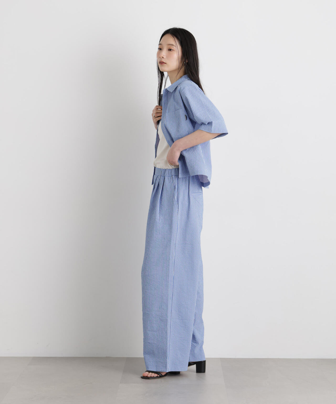 THOUSAND MILE/SEERSUCKER STRIPE WIDE PANTS(セットアップ可) 6716127017