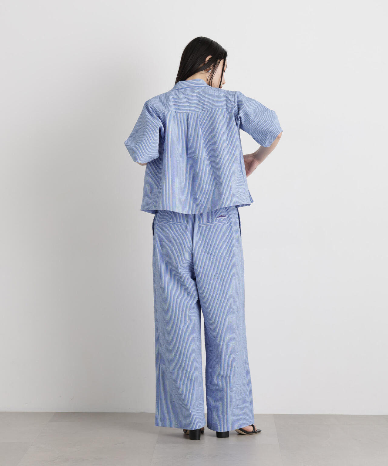 THOUSAND MILE/SEERSUCKER STRIPE WIDE PANTS(セットアップ可) 6716127017