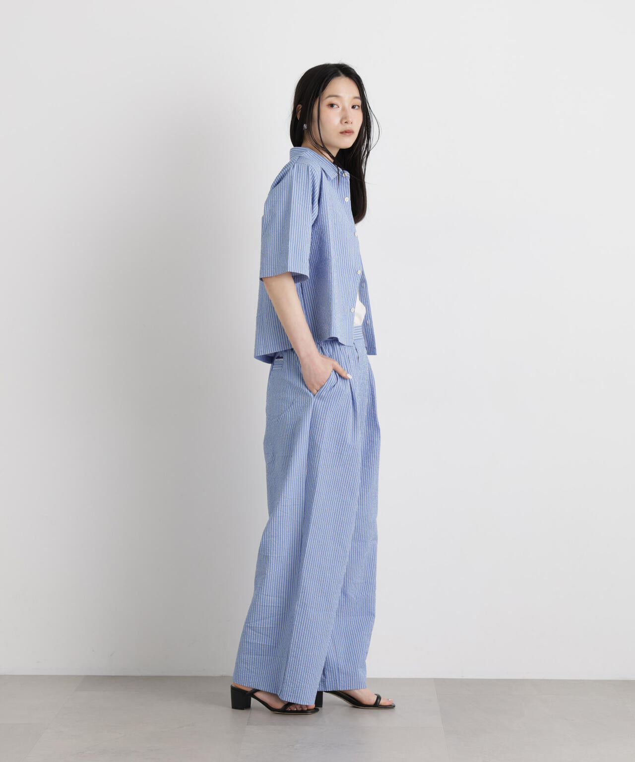 THOUSAND MILE/SEERSUCKER STRIPE WIDE PANTS(セットアップ可) 6716127017