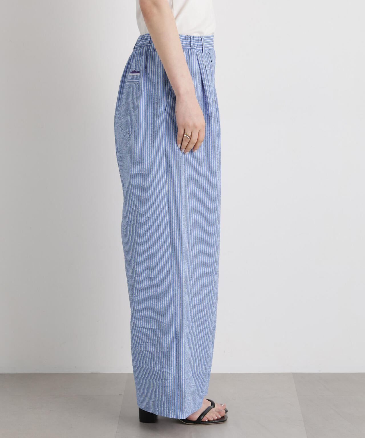 THOUSAND MILE/SEERSUCKER STRIPE WIDE PANTS(セットアップ可) 6716127017