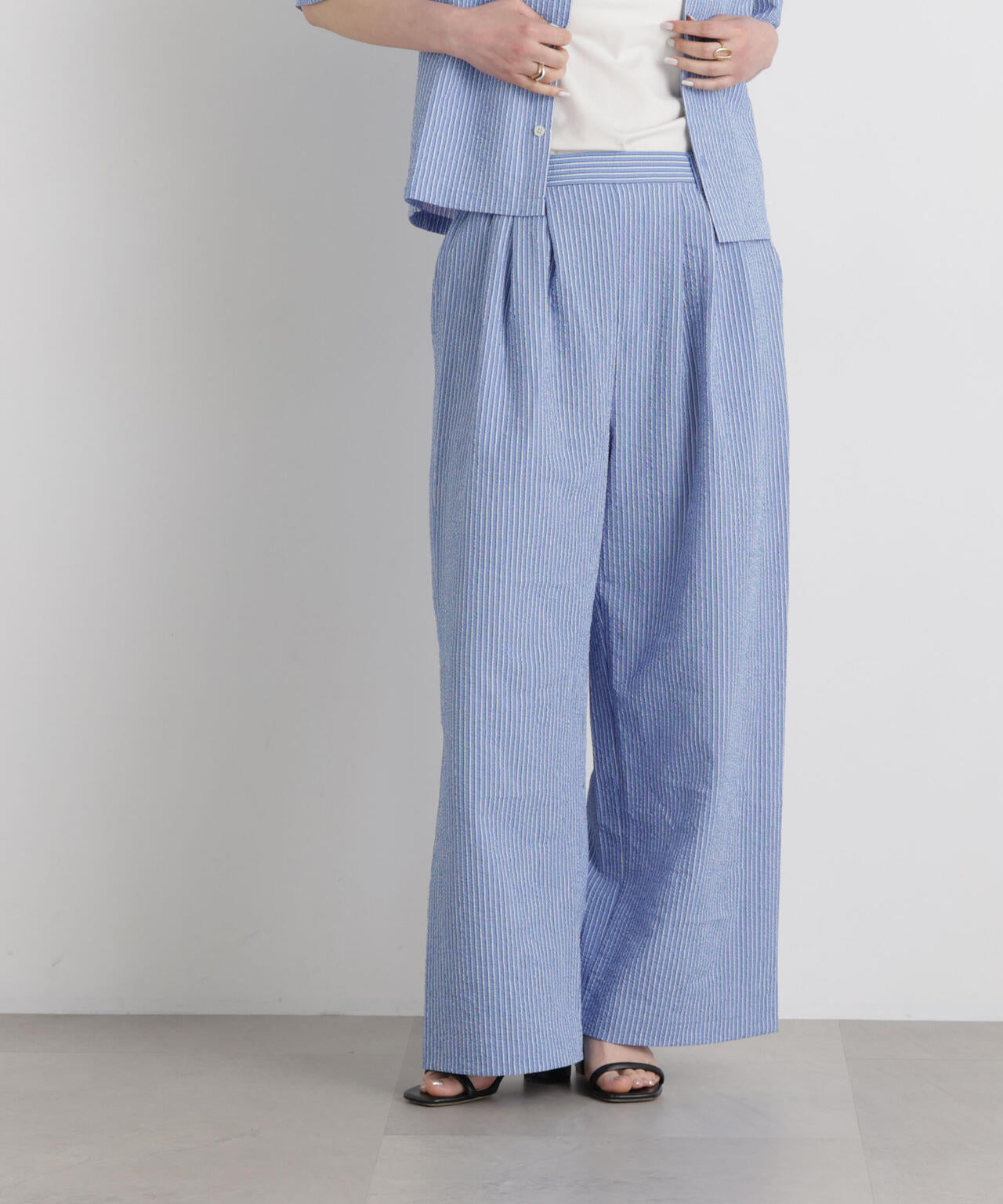 THOUSAND MILE/SEERSUCKER STRIPE WIDE PANTS(セットアップ可) 6716127017