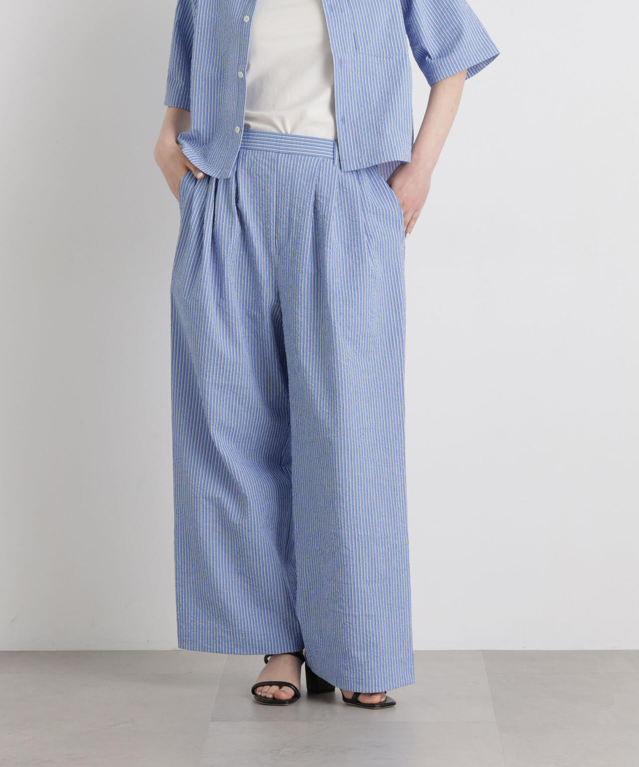 THOUSAND MILE/SEERSUCKER STRIPE WIDE PANTS(セットアップ可) 6716127017