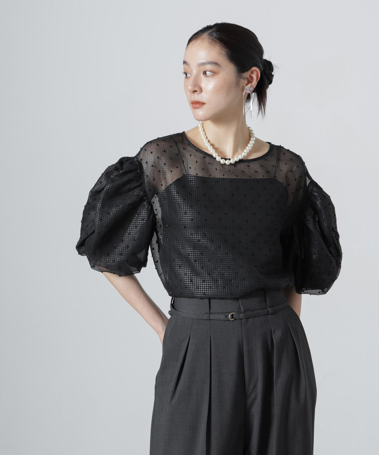 troisiemechaco/SEER PUFFY JAQUARD ブラウス 6716221002
