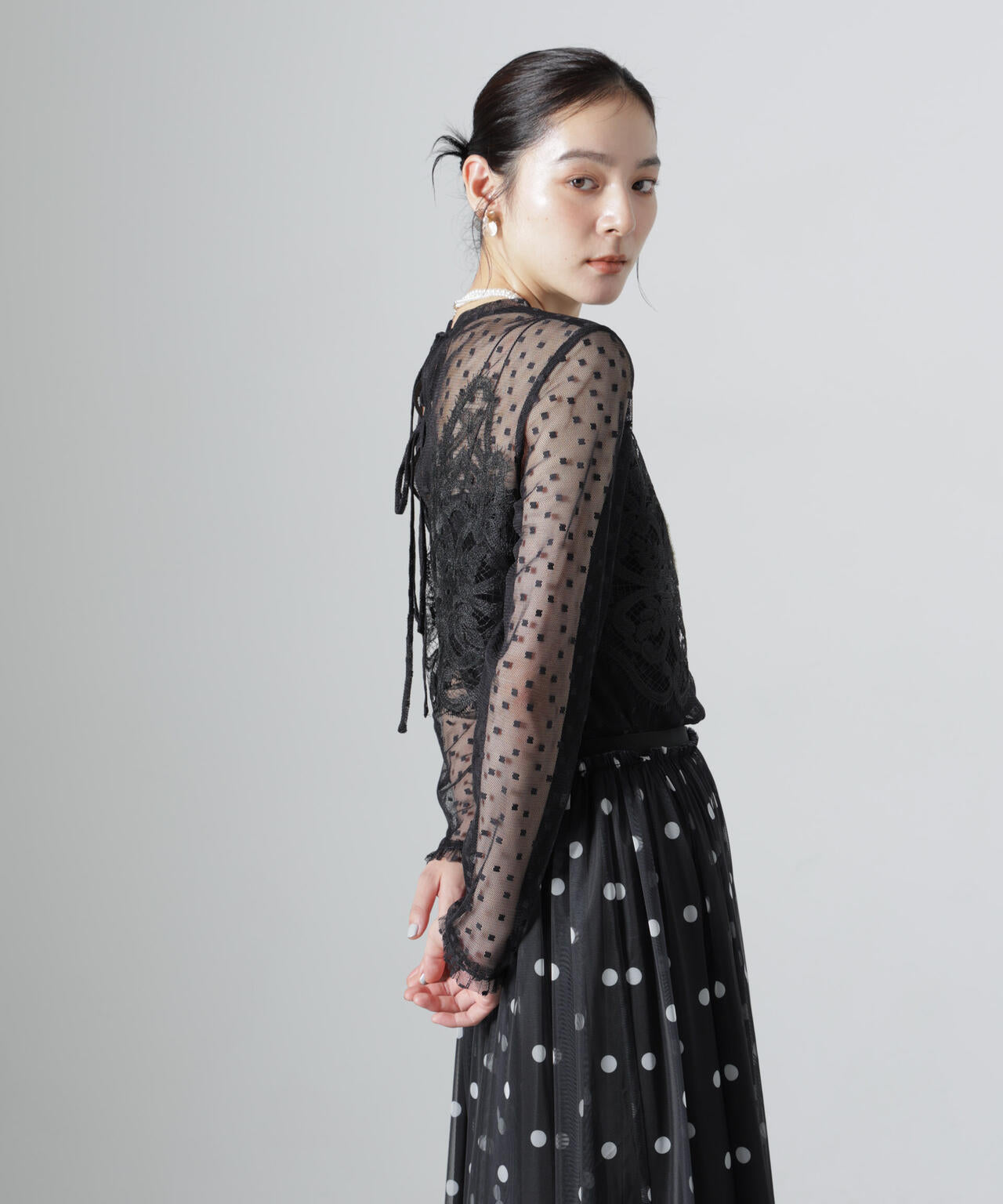 troisiemechaco/DOT×TULLE LACE トップス 6716223038