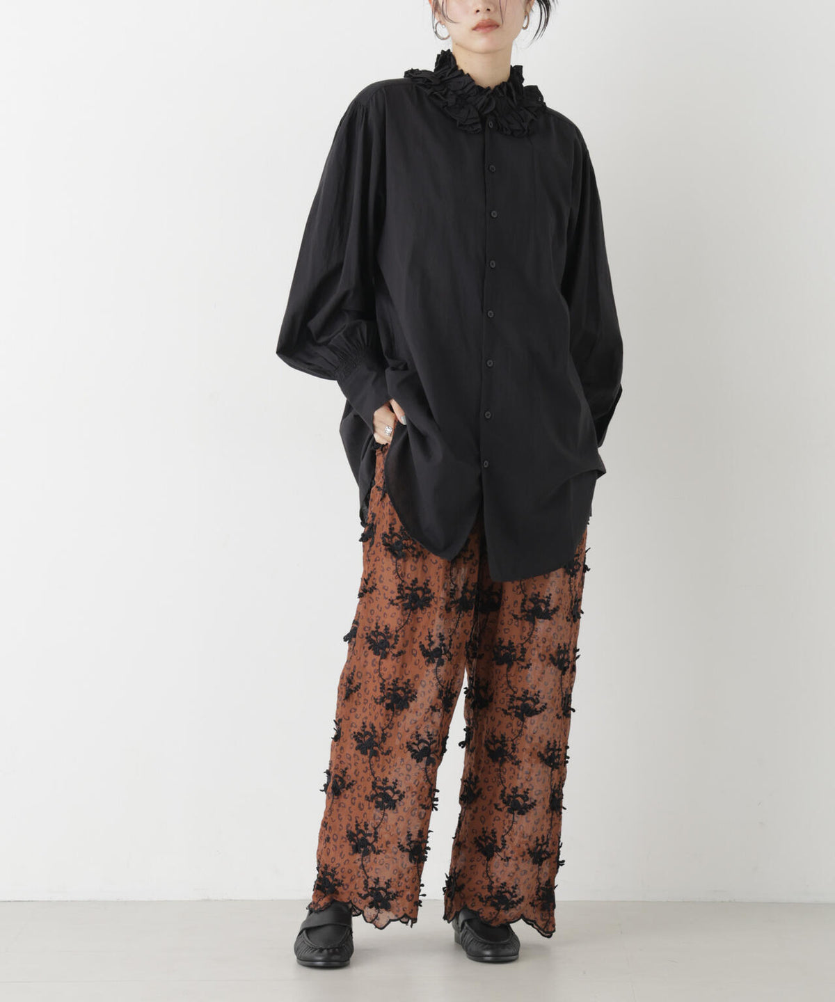 crinkle crinkle crinkle/3D embroidery leopard pants(セットアップ可) 6716227006