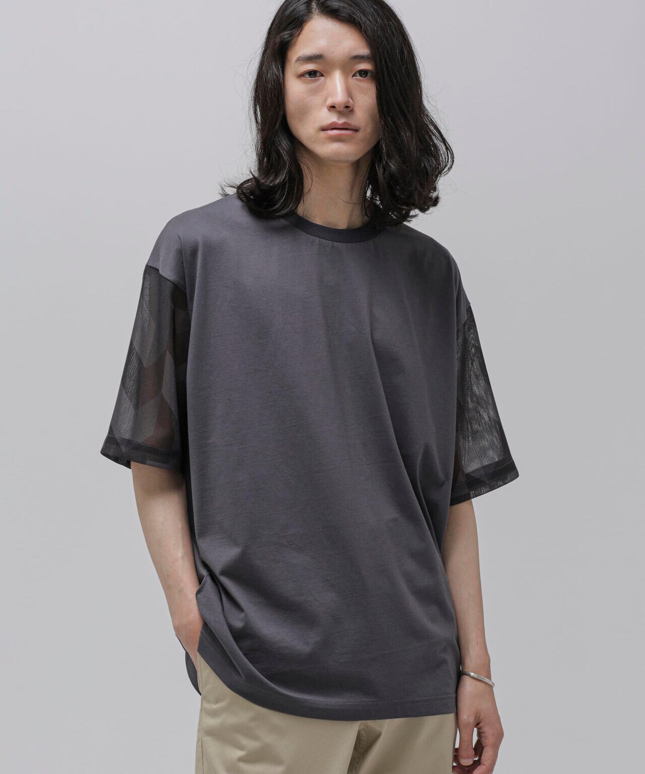 LB.04/幾何学切り替えTシャツ 6723124243