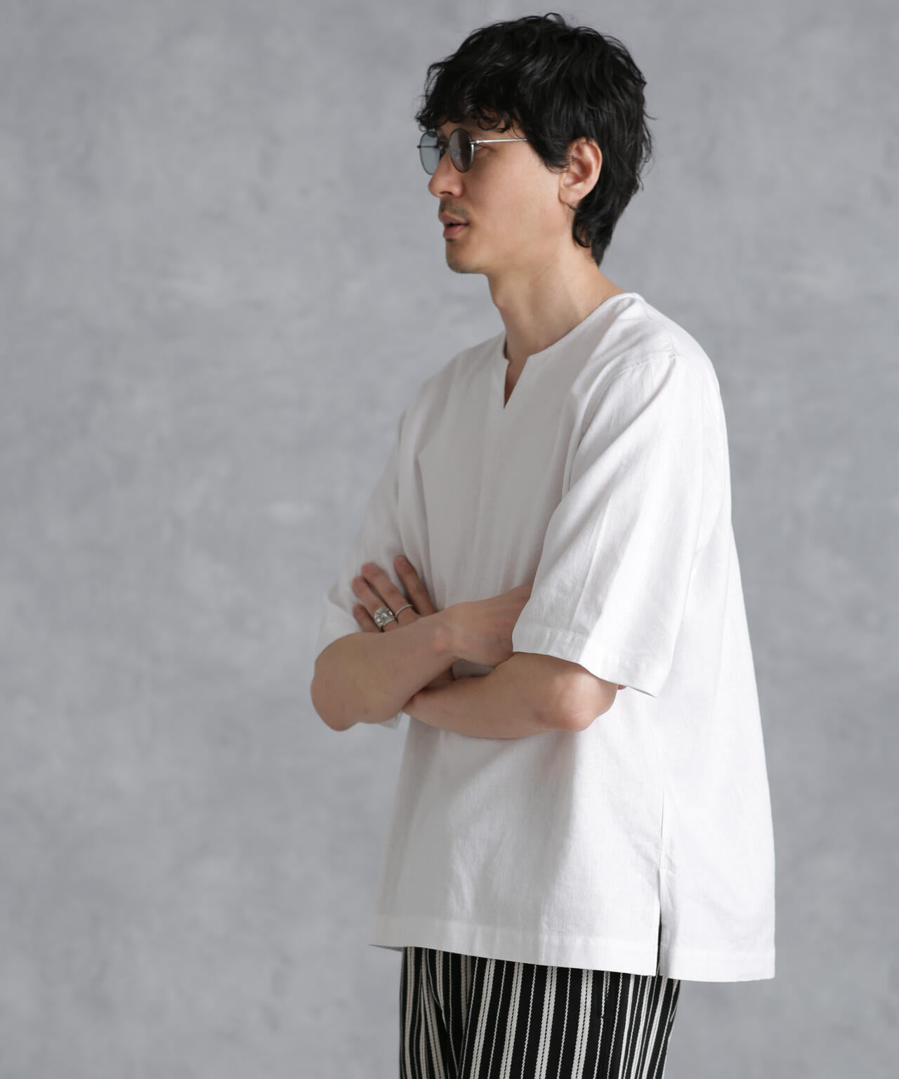 フレンチリネンプルオーバーシャツ 半袖 6724121207